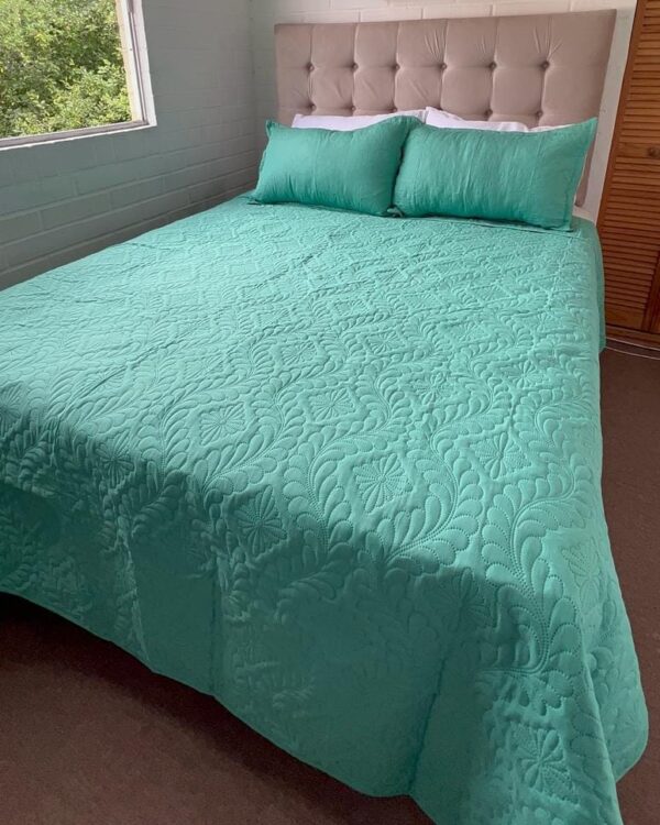 Cubrecama Quilt Espiga Verde Agua