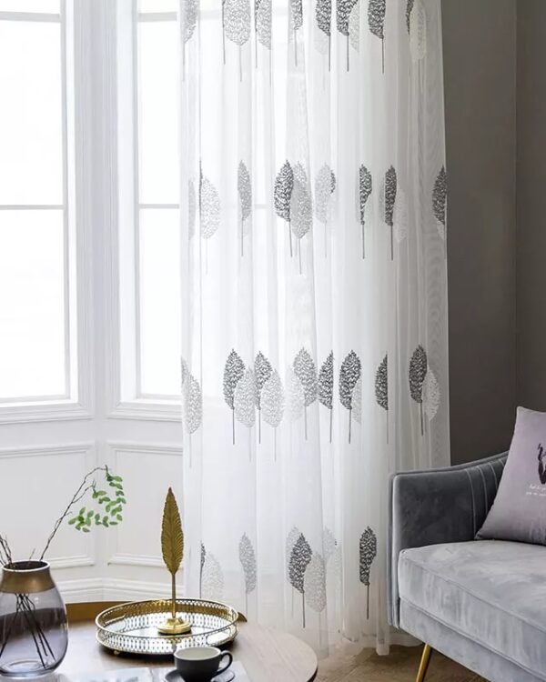 Visillos con Detalles Bordados Flor Gris