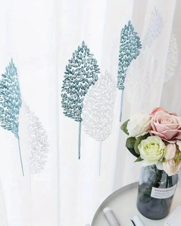 Visillos con Detalles Bordados Flor Verde Menta