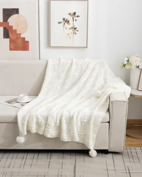 Manta Para Sofá con Pompones Blanco Invierno