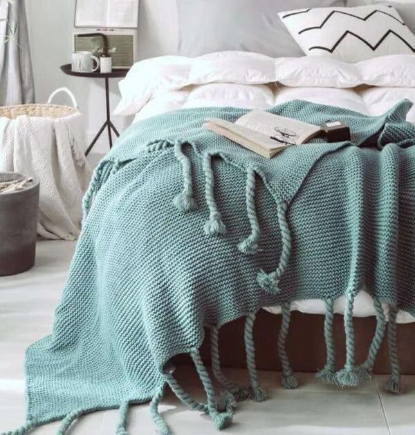 Manta Jacinta Verde Menta flecos XL