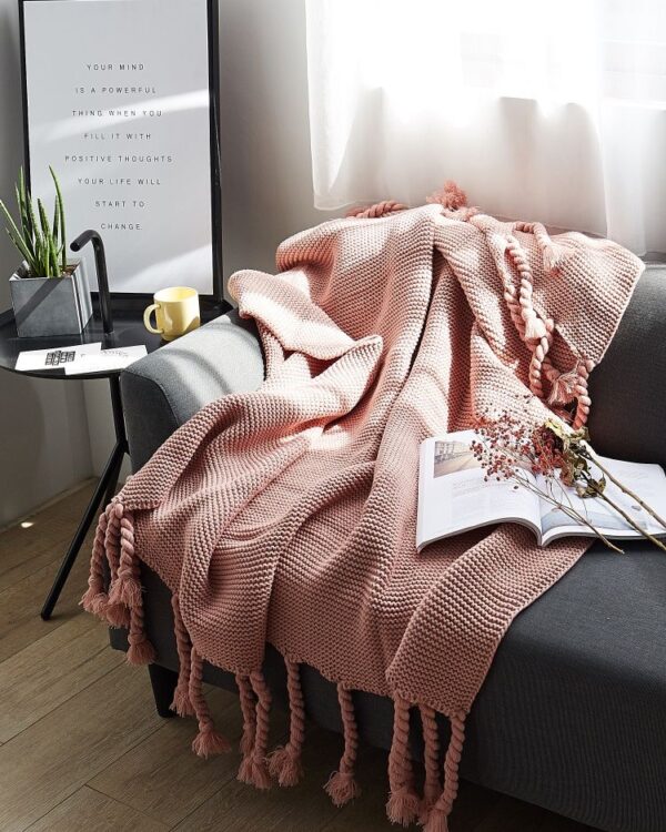 Manta Jacinta Palo de Rosa flecos XL