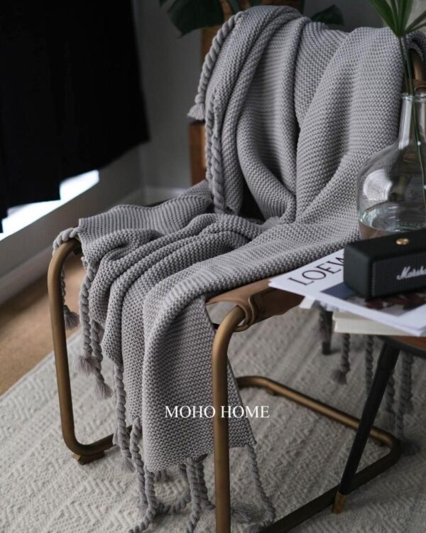 Manta Jacinta Gris flecos XL