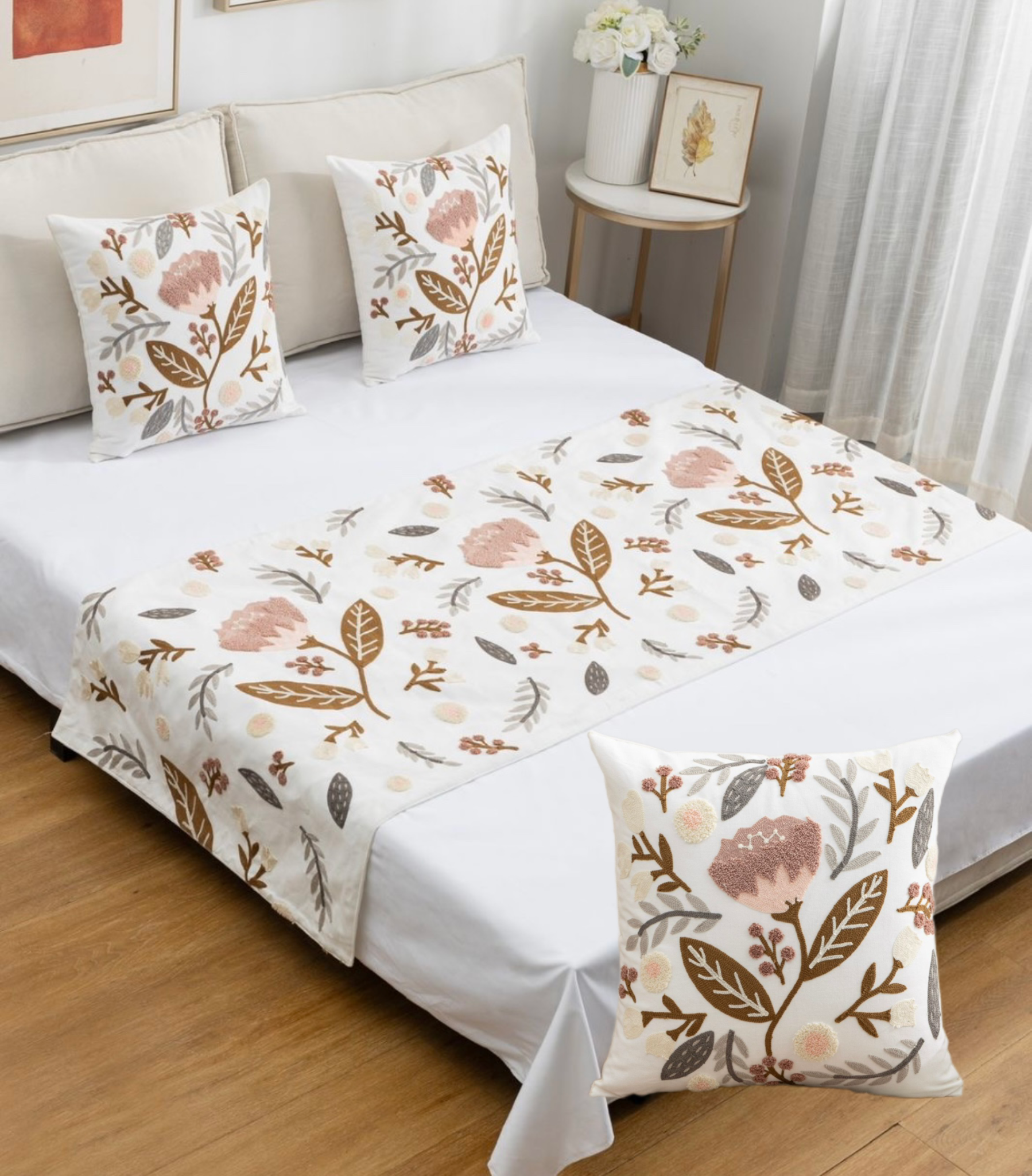 SET DE PIECERA CON 2 FUNDAS DE COJINES